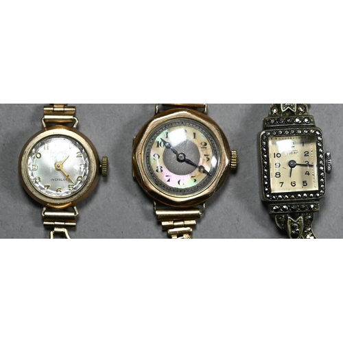 395A - Two ladies' 9ct gold wristwatches with Swiss movements and fancy-link bracelet, London 1933/66, 24 g... 