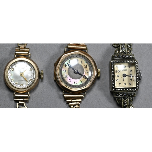 395A - Two ladies' 9ct gold wristwatches with Swiss movements and fancy-link bracelet, London 1933/66, 24 g... 