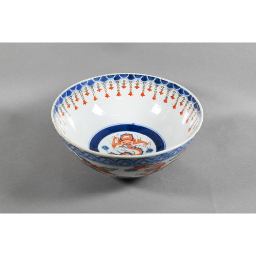 405 - A Japanese polychrome wucai style bowl, Meiji/Taisho period, late 19th or early 20th century, painte... 