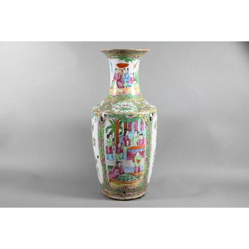 406 - A 19th century Chinese Canton famille rose vase, late Qing dynasty, baluster form with a flared neck... 