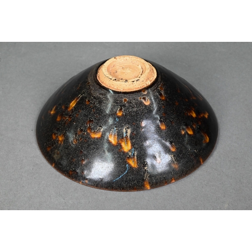 416 - A 20th century Chinese Southern Song style Jizhou stoneware conical bowl, covered overall in a 'tort... 