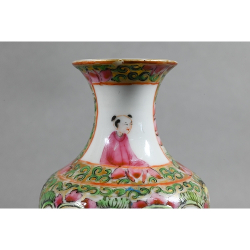 418 - A 19th century Chinese Canton famille rose jug painted in polychrome enamels with birds, butterflies... 