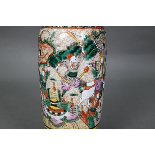 432 - A late 19th or early 20th century Chinese famille rose rouleau vase, painted in polychrome enamels w... 