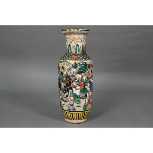 432 - A late 19th or early 20th century Chinese famille rose rouleau vase, painted in polychrome enamels w... 