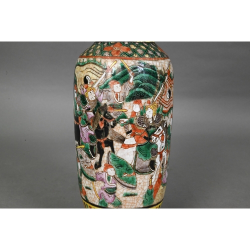 432 - A late 19th or early 20th century Chinese famille rose rouleau vase, painted in polychrome enamels w... 