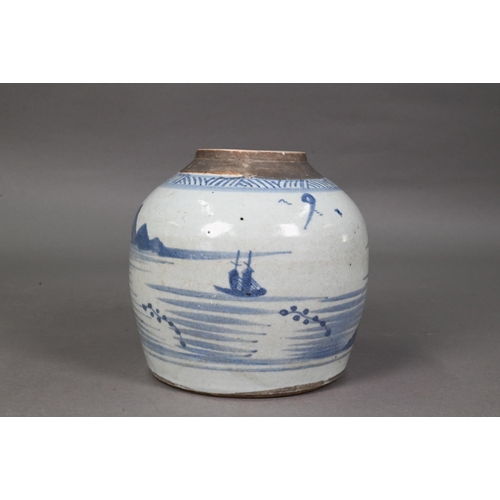 433 - A 19th century Chinese provincial blue and white ginger jar freely painted in underglaze blue with a... 