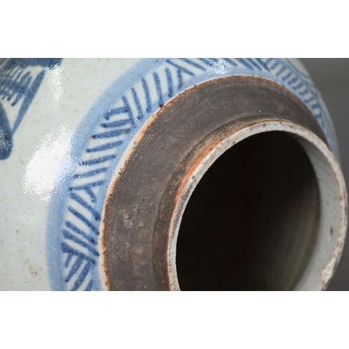 433 - A 19th century Chinese provincial blue and white ginger jar freely painted in underglaze blue with a... 