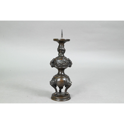 434 - Four late 19th or early 20th century Japanese bronzes comprising a small baluster vase with flared n... 