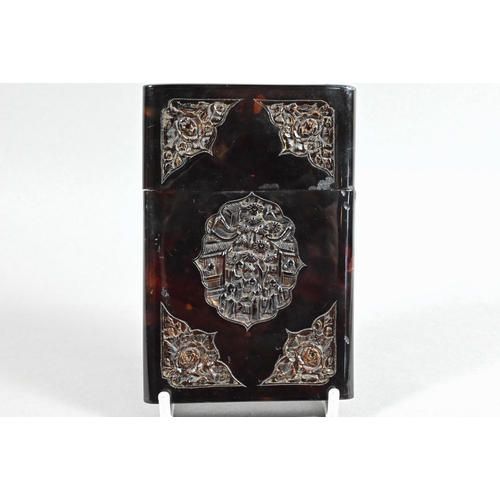 455 - A 19th century Chinese Canton tortoiseshell card-case carved with floral designs around the central ... 