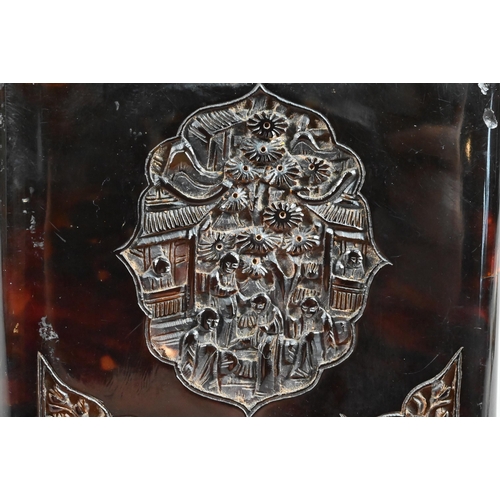 455 - A 19th century Chinese Canton tortoiseshell card-case carved with floral designs around the central ... 