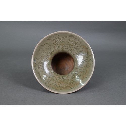 457 - A Chinese Yaozhou celadon cuspidor (zha dou) in the Northern Song dynasty style, incised with flower... 