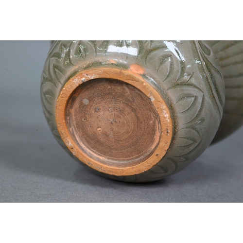 457 - A Chinese Yaozhou celadon cuspidor (zha dou) in the Northern Song dynasty style, incised with flower... 