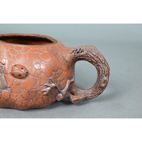 475 - A Chinese naturalistic Yixing teapot and cover with gnarled finial and handle moulded with ladybirds... 