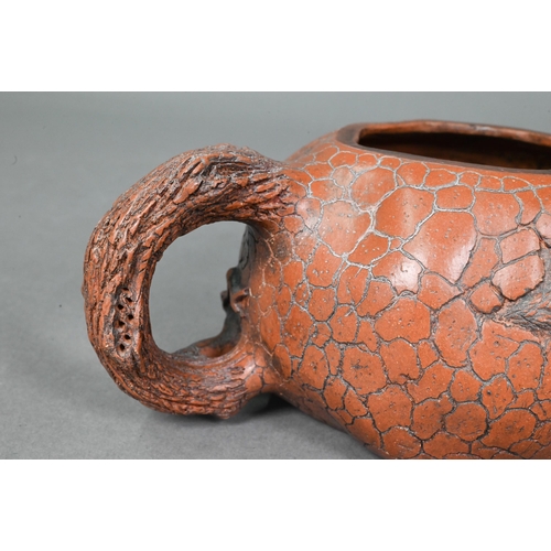 475 - A Chinese naturalistic Yixing teapot and cover with gnarled finial and handle moulded with ladybirds... 