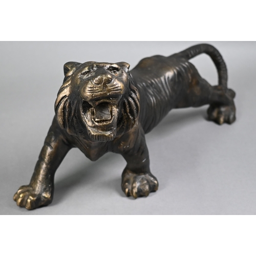 477 - A large 20th century bronze figure of a fierce prowling tiger in the Japanese manner, unsigned, 45 c... 