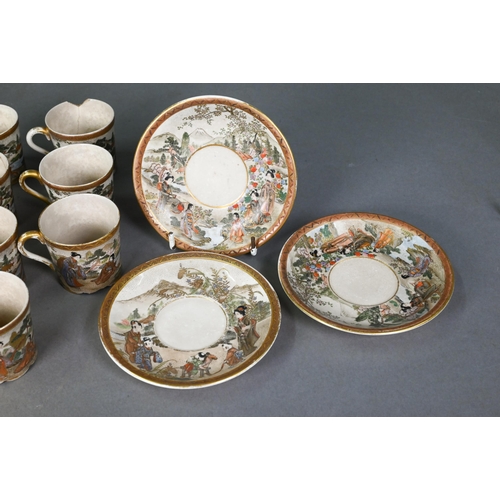 481 - An early 20th century Japanese Satsuma part coffee service gilded and painted with Fuji landscapes a... 