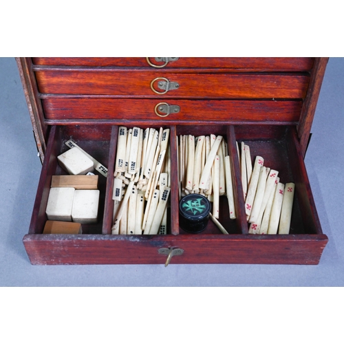 482 - A Chinese Mah Jong set, the hardwood brass mounted case having two brass handles and sliding front p... 