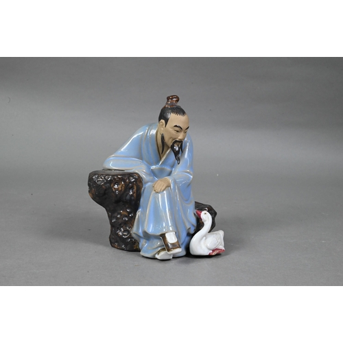 489 - Four 20th century Chinese Shiwan lead-glazed mudmen figures, signed 'Wan Jiang' and three other simi... 