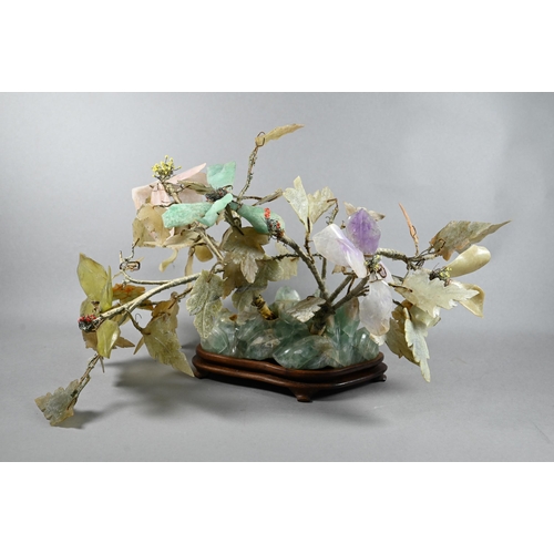 499 - Seven various Chinese soapstone and coloured hard stone jewel tree arrangements, mid 20th century, i... 