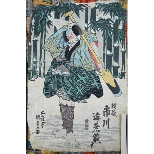 501 - Five unframed and unmounted 19th century Japanese ukiyo-e woodblock prints, Oban Tate-e, all approx.... 