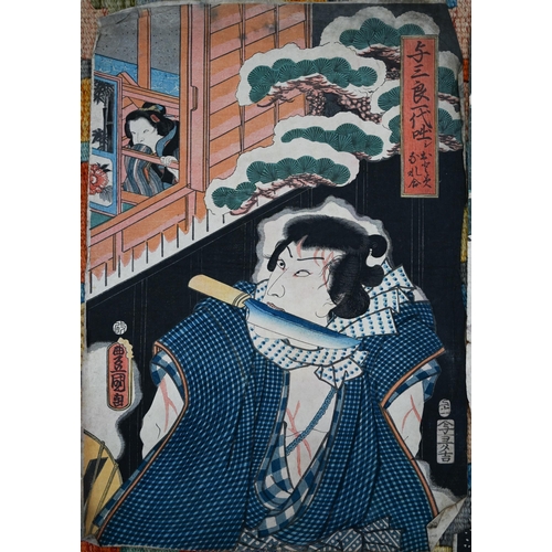 501 - Five unframed and unmounted 19th century Japanese ukiyo-e woodblock prints, Oban Tate-e, all approx.... 