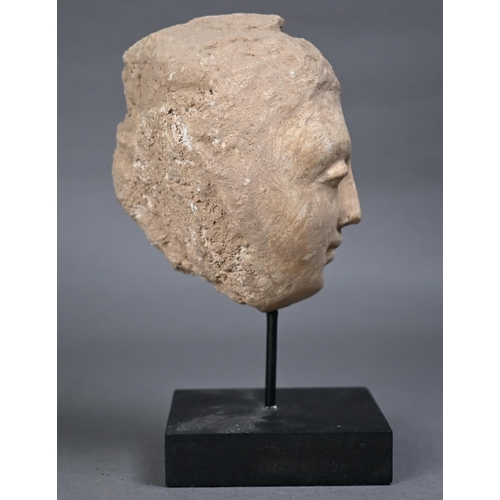 510 - A reproduction mounted Gandhara style Buddha head, 16.5 cm high