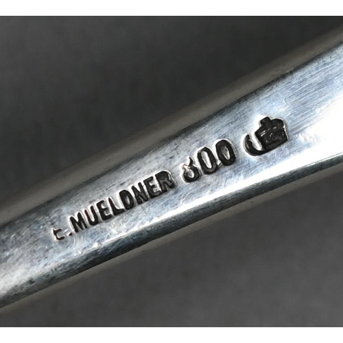 53 - German .800 grade punch ladle with foliate-engraved stem, maker E. Mueldner, 6.6oz, 35.5cm long