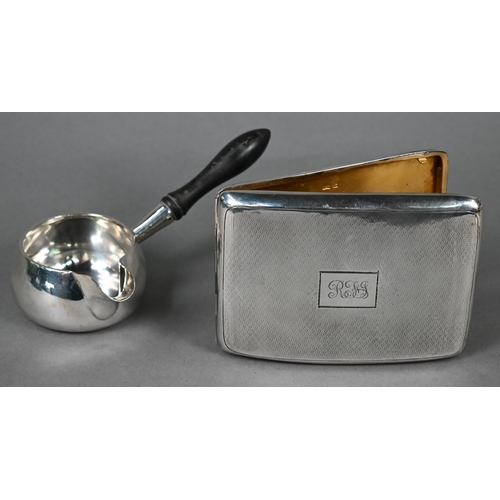 62 - Victorian silver brandy warmer with turned and ebonised handle, Goldsmiths and Silversmiths Co, Lond... 
