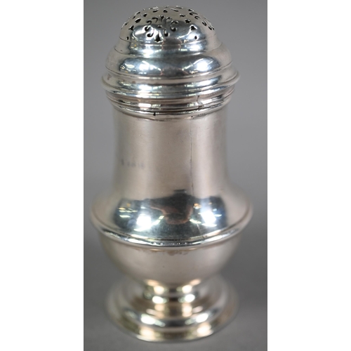 74 - George II silver baluster pounce-pot with domed top and moulded foot, Isaac Cookson, London 1734, 4.... 