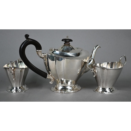 75 - Silver bachelor tea service with ebonised finial and composite handle, on stemmed foot, Williams (Bi... 