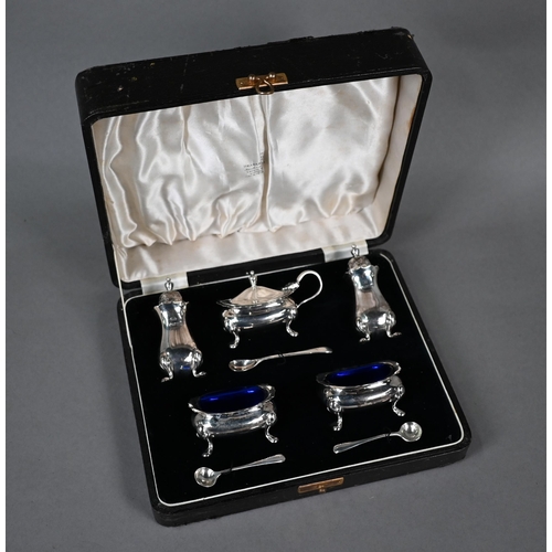 81 - Cased five-piece condiment set with spoons, William Suckling Ltd, Birmingham Jubilee marked 1934, 6.... 