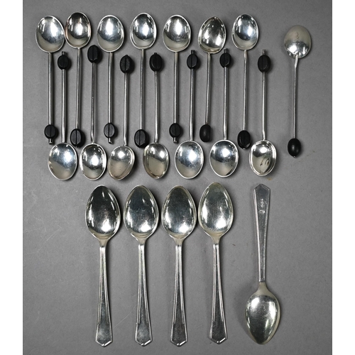 93 - Matched set of fifteen silver coffee spoons with bean finials - various makers and dates - to/w five... 