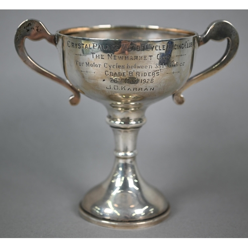 97 - Silver trophy cup with twin handles - Crystal Palace Motorcycle Racing Club - The Newmarket Cup 1928... 