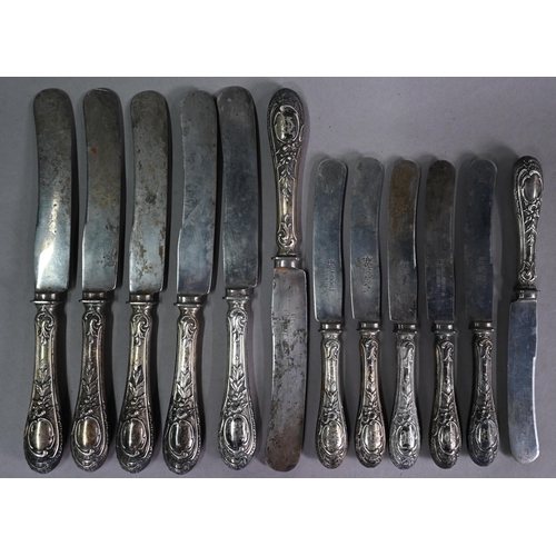 99 - Part set of German .800 grade flatware with ornate rococo handles, 42oz, to/w six each table knives ... 