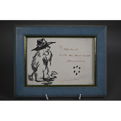 1015 - A framed card, printed with Paddington Bear and inscribed in fibre-pen 'To Melanie with All Good Wis... 