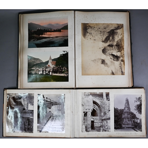 1129 - Two late Victorian/Edwardian albums of photographs - mostly topographical including Norway, Great Br... 