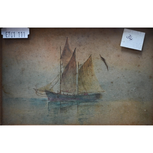 1130 - An antique miniature ship portrait, painted on a leaf, of a large yacht off Cape Town, to/w a small ... 