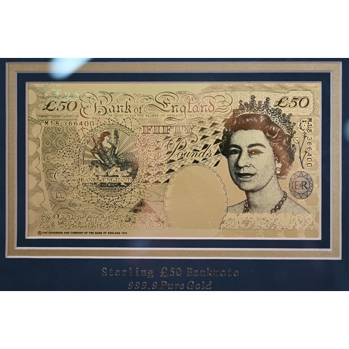 1158 - Boxed gold plated replica Sterling £50 bank note