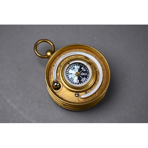 1161 - Victorian Bishop & Lacey gilt brass pocket barometer/thermometer with integral compass, no 2166,... 