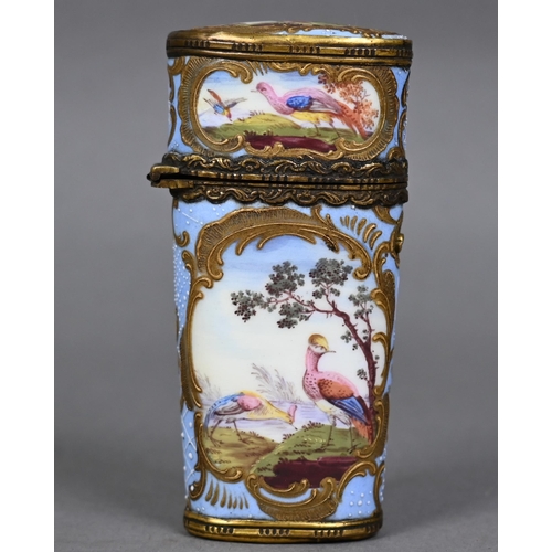 1165 - A 19th century Continental enamel and gilt metal necessaire in the Rococo manner, painted with reser... 