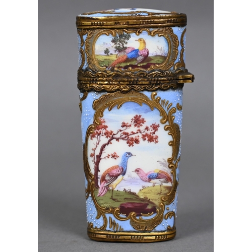 1165 - A 19th century Continental enamel and gilt metal necessaire in the Rococo manner, painted with reser... 