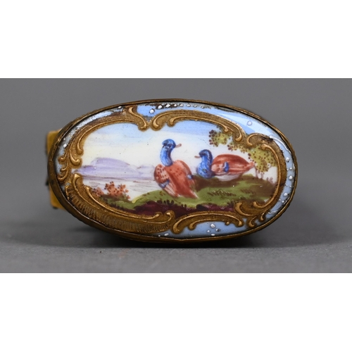 1165 - A 19th century Continental enamel and gilt metal necessaire in the Rococo manner, painted with reser... 