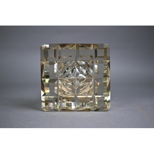 1182 - Heavy cut glass inkwell with gilt brass hinged collar, 9cm square