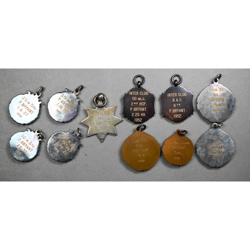 1185 - Nine 1950s Rodley Wheelers Cycling Club enamelled medals (one silver)