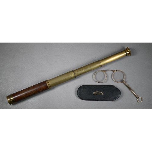 1188 - Victorian brass and mahogany three-draw pocket telescope, 40 cm extended to/w a vintage German AGC f... 