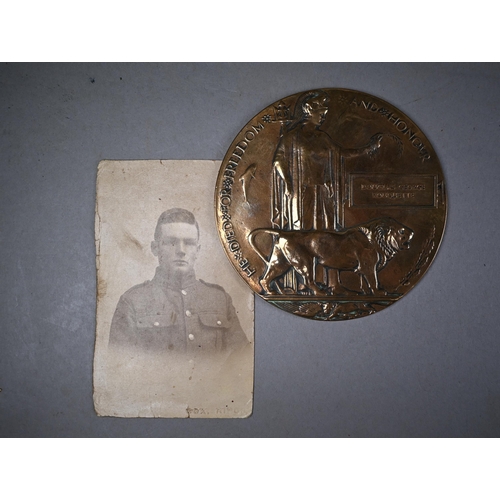 1191 - A WWI bronze Death plaque (polished) and portrait photo for 2nd Lieutenant Douglas George Rouquette,... 