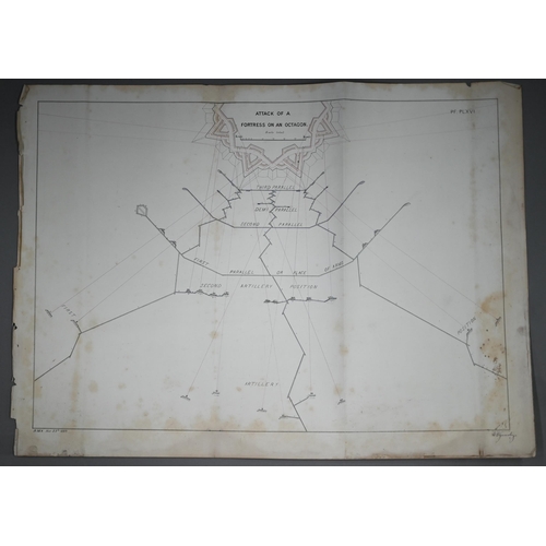 1205 - Five pen and watercolour plans for attacking fortress defences, Royal Military Academy 1875, signed ... 