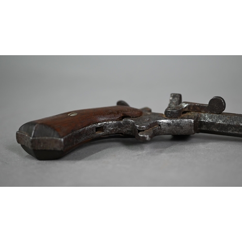 1214 - Antique breech-loading 'marksman's' pistol with hammer action and 30 cm barrel, two piece walnut gri... 