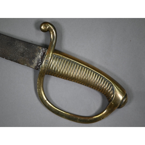 1219 - Two 19th century Naval cutlasses, with curved blades, one with cast brass hilt, the other with brass... 