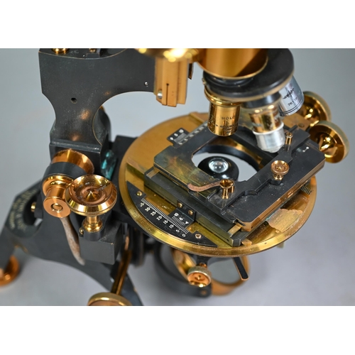 1229 - W Watson & Sons lacquered brass Van Huerke compound microscope with multiple lenses and intercha... 